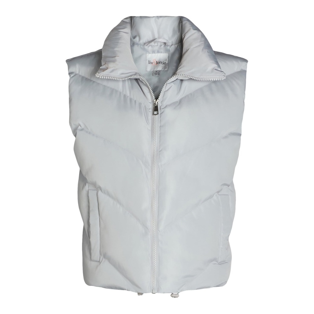 Liv & Lottie Womens Cropped Puffer Vest‎ Size S Silver Quilted Zip Sleeveless
